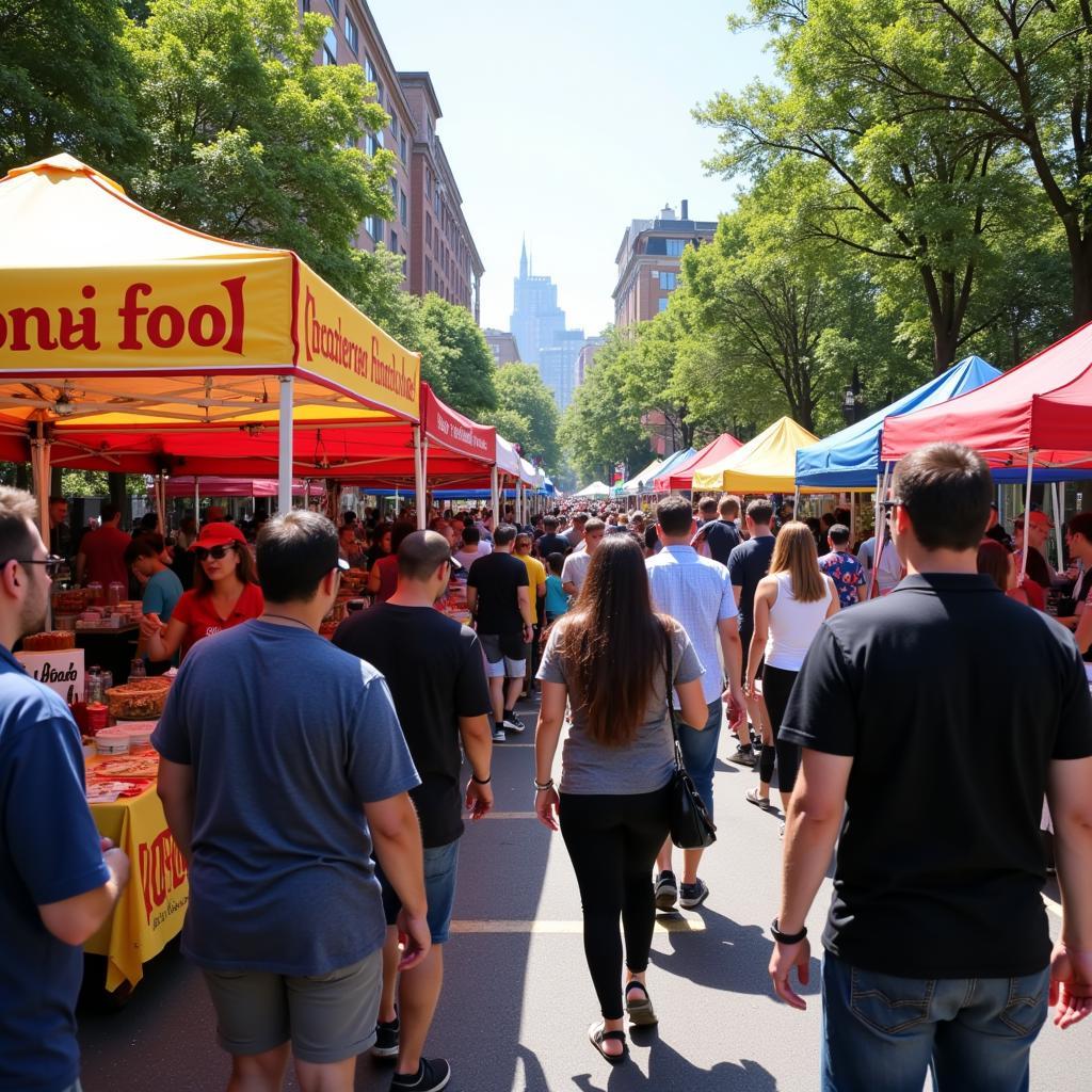 Vibrant Food Vendor Canopy in a Crowded Market