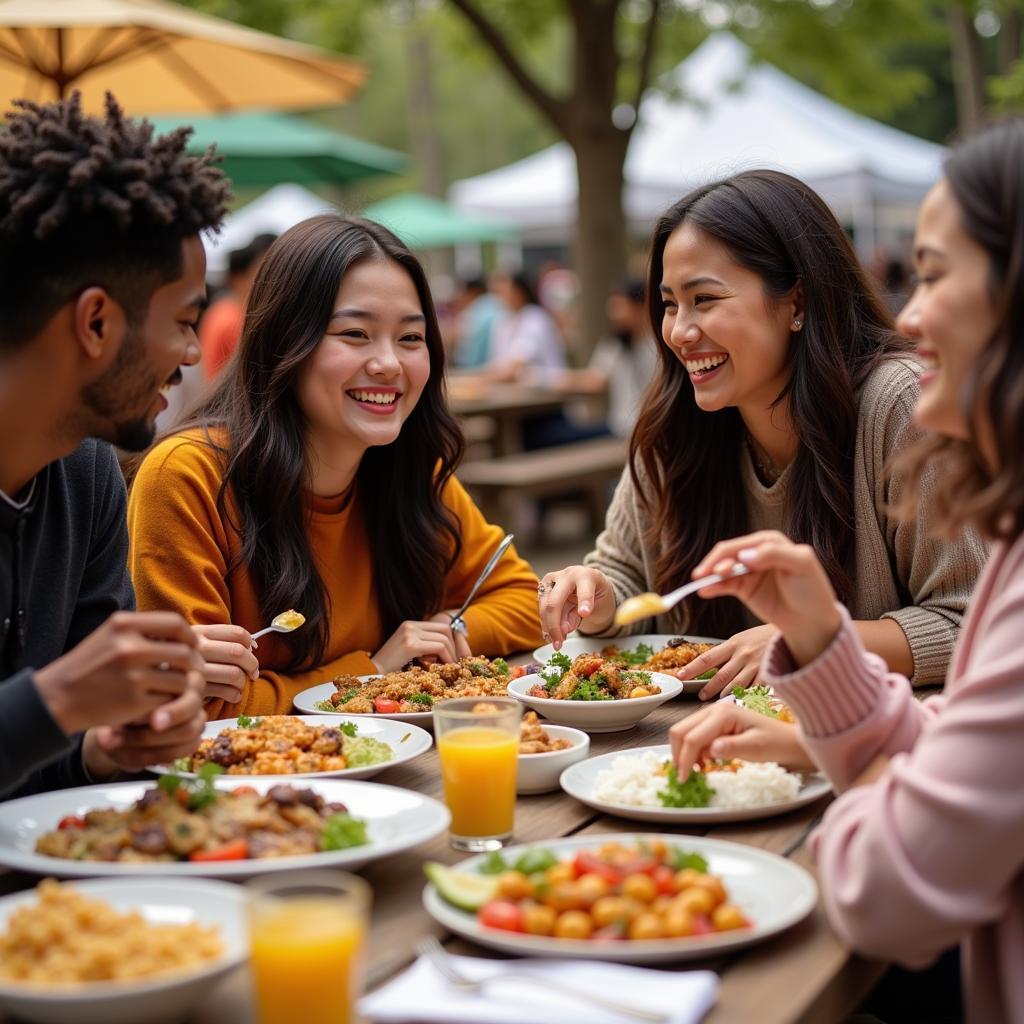 Festivalgoers Enjoying Diverse Cuisine at Foodees