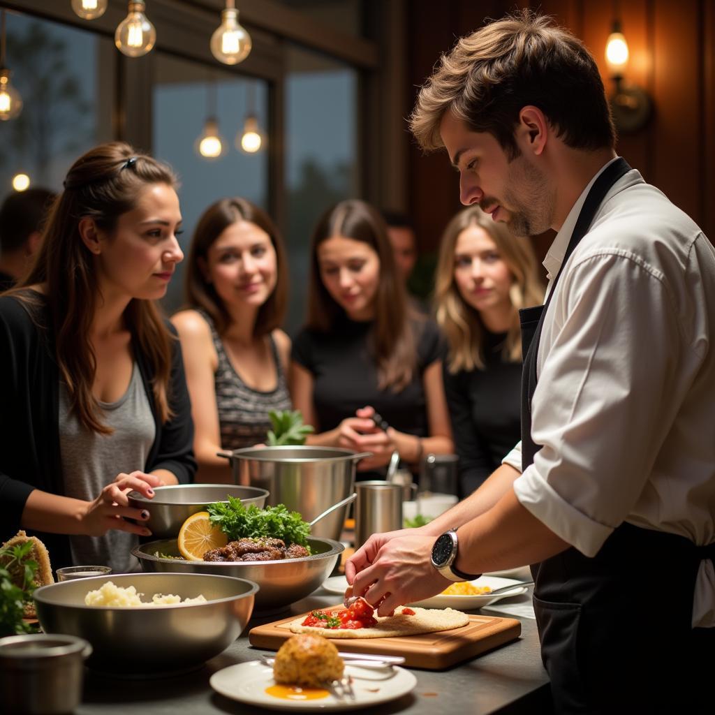 A chef captivating the audience with a live cooking demonstration.