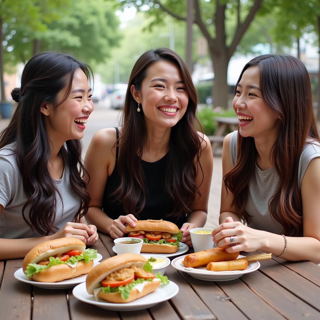 A group of friends enjoying their meal from the Four Brothers Food Truck.