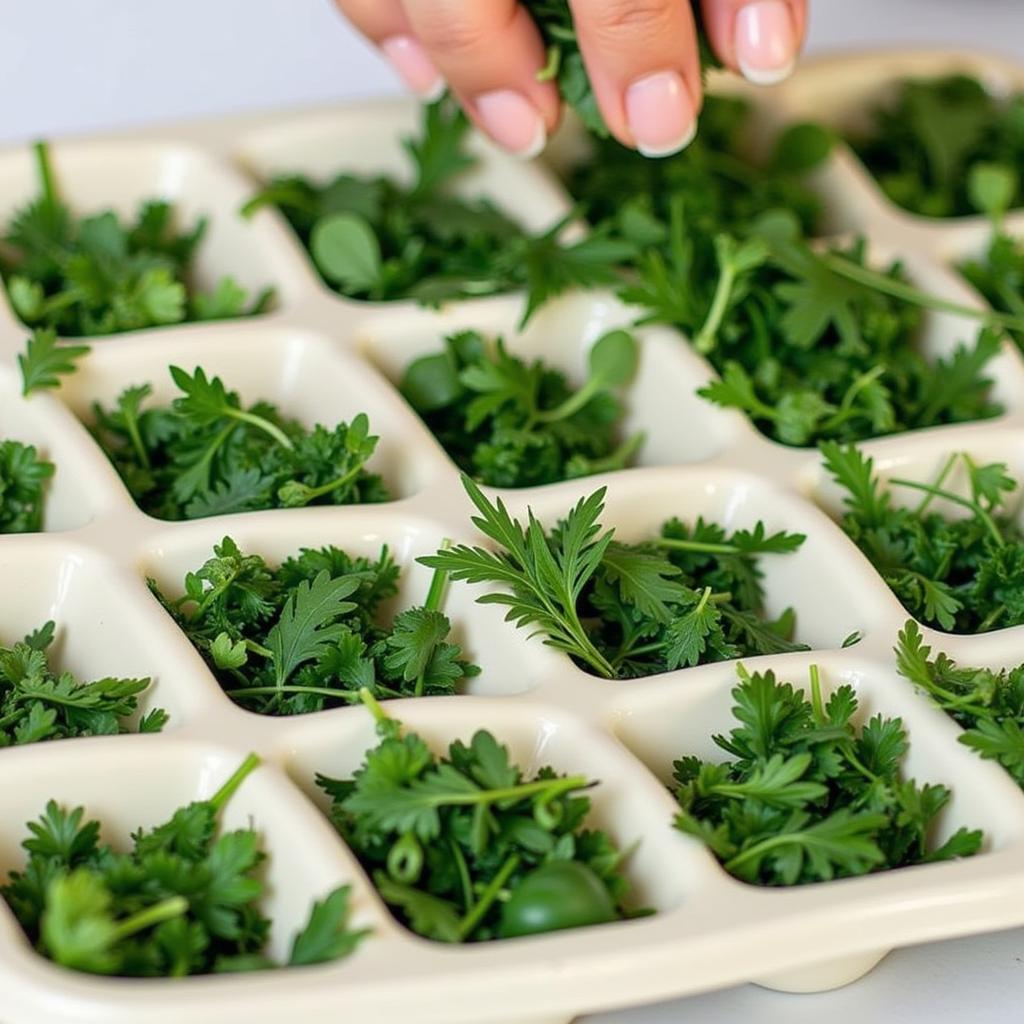 Freezing Herbs in Ice Cube Trays