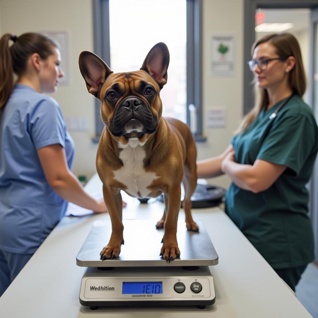 French Bulldog Being Weighed on a Scale