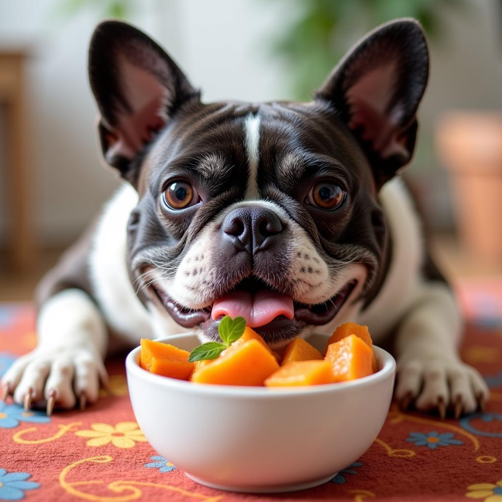 French Bulldog Enjoying a Homemade Meal