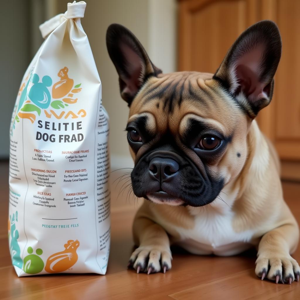 French Bulldog Reading Dog Food Label