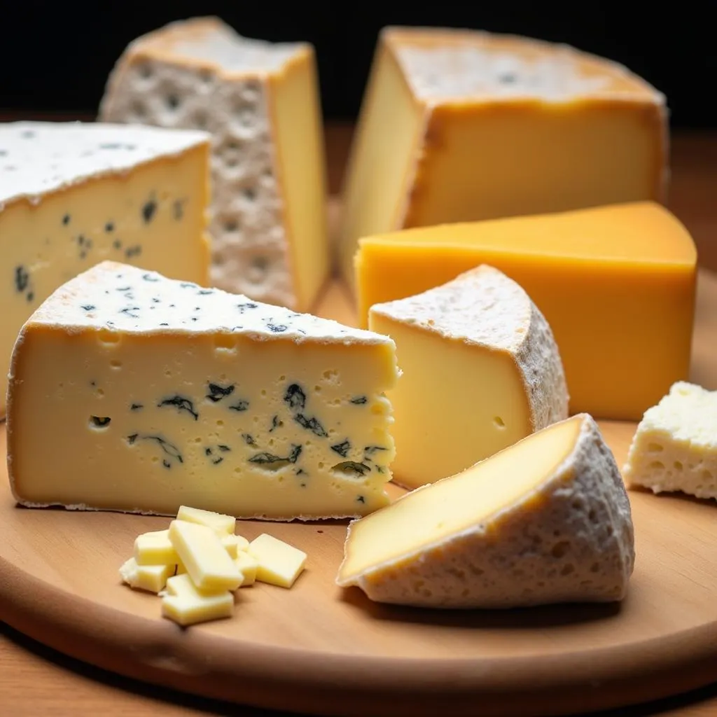 Selection of French cheese in Euro food market