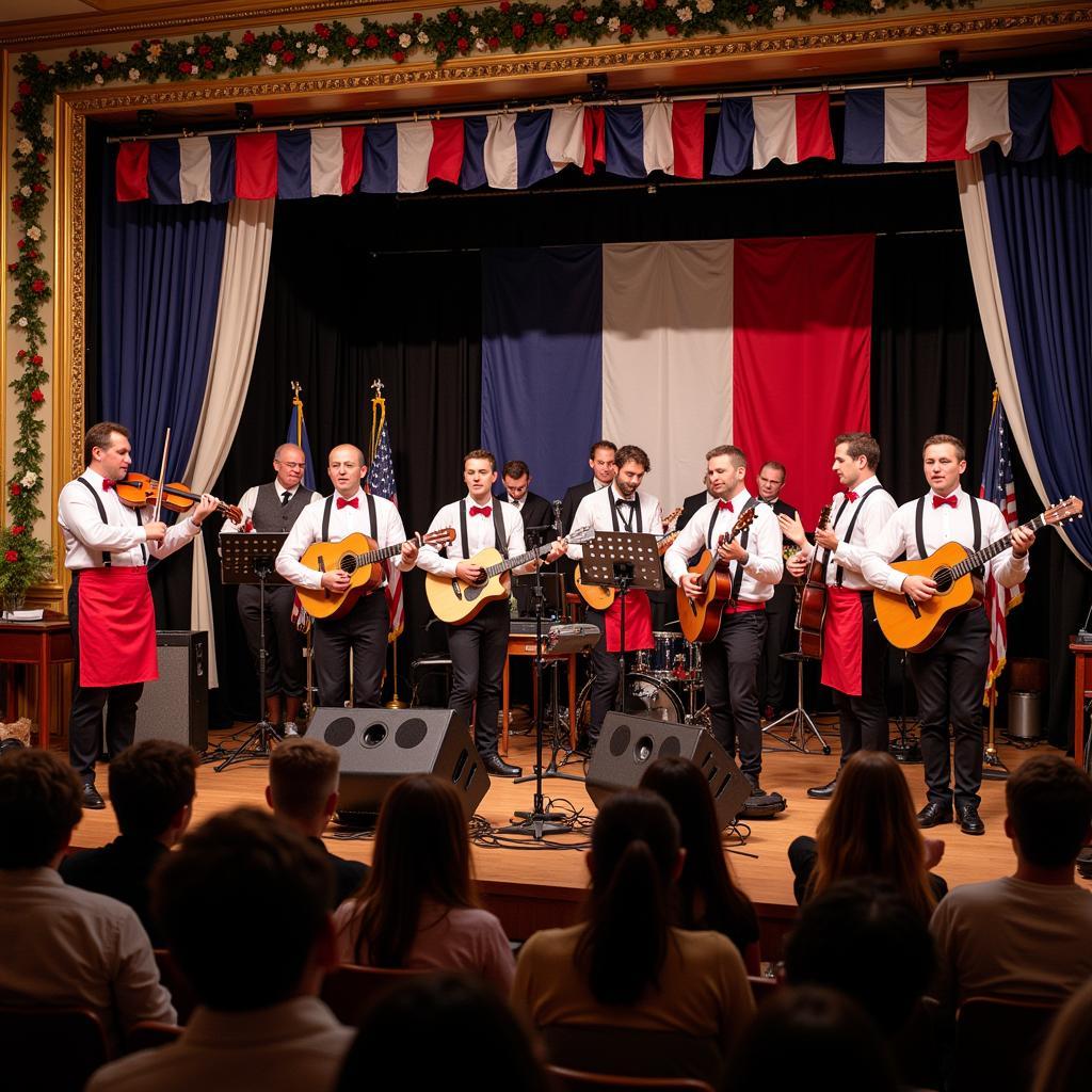 Live band playing traditional French music at the LaRose festival