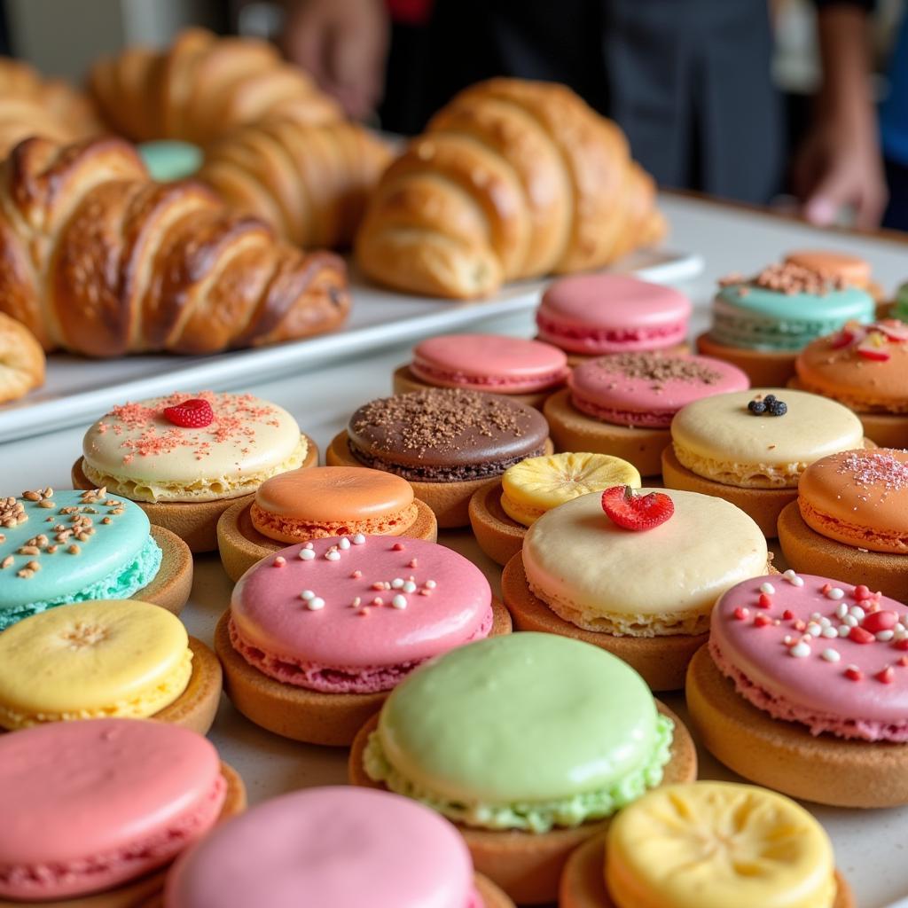 Assortment of colorful French pastries at the festival in LaRose