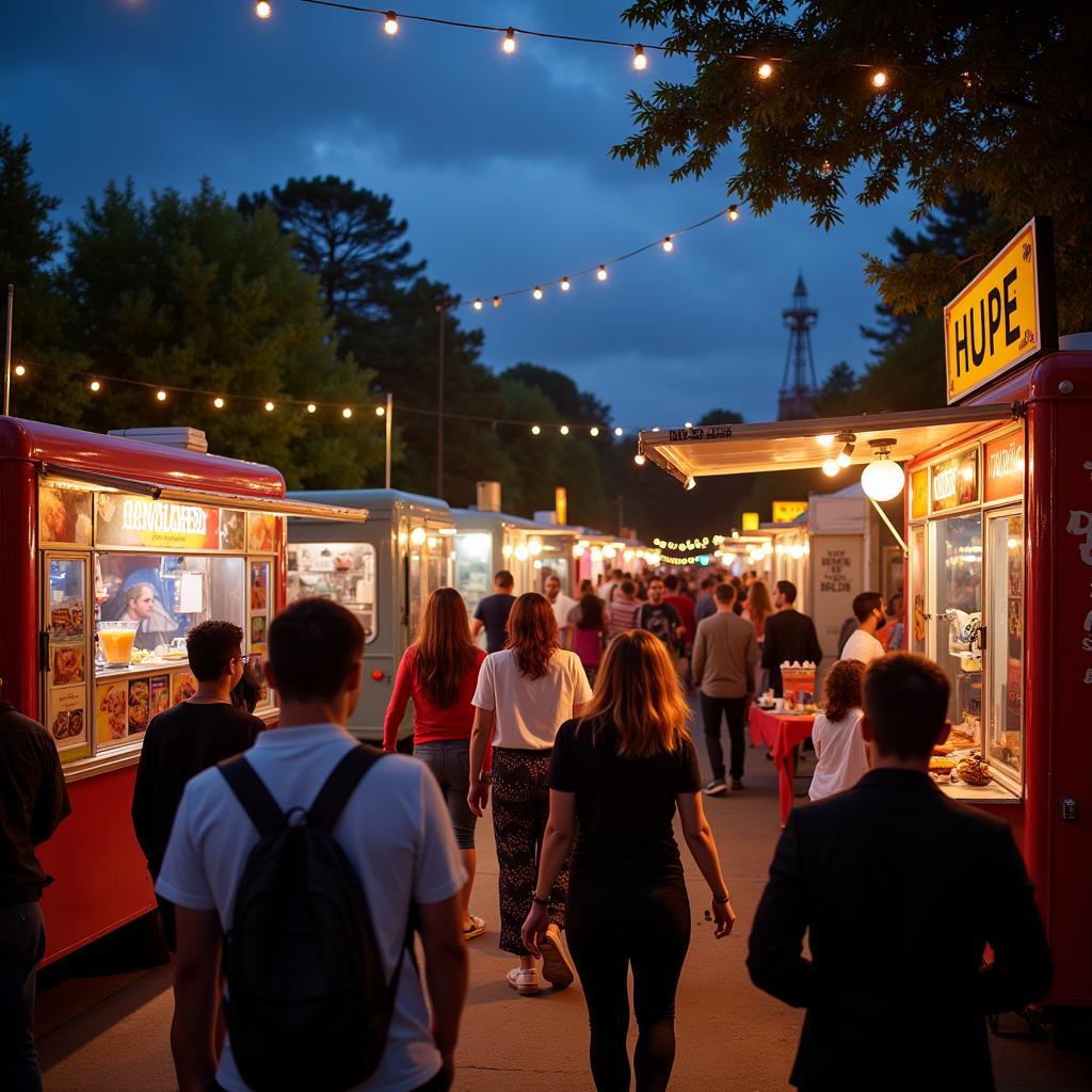 Food Truck Festival with People Enjoying Food and Drinks