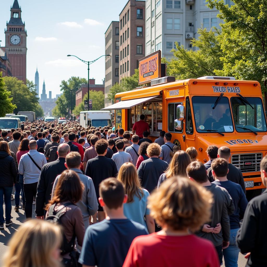 Customers Lining Up at a Fresh AF Food Truck