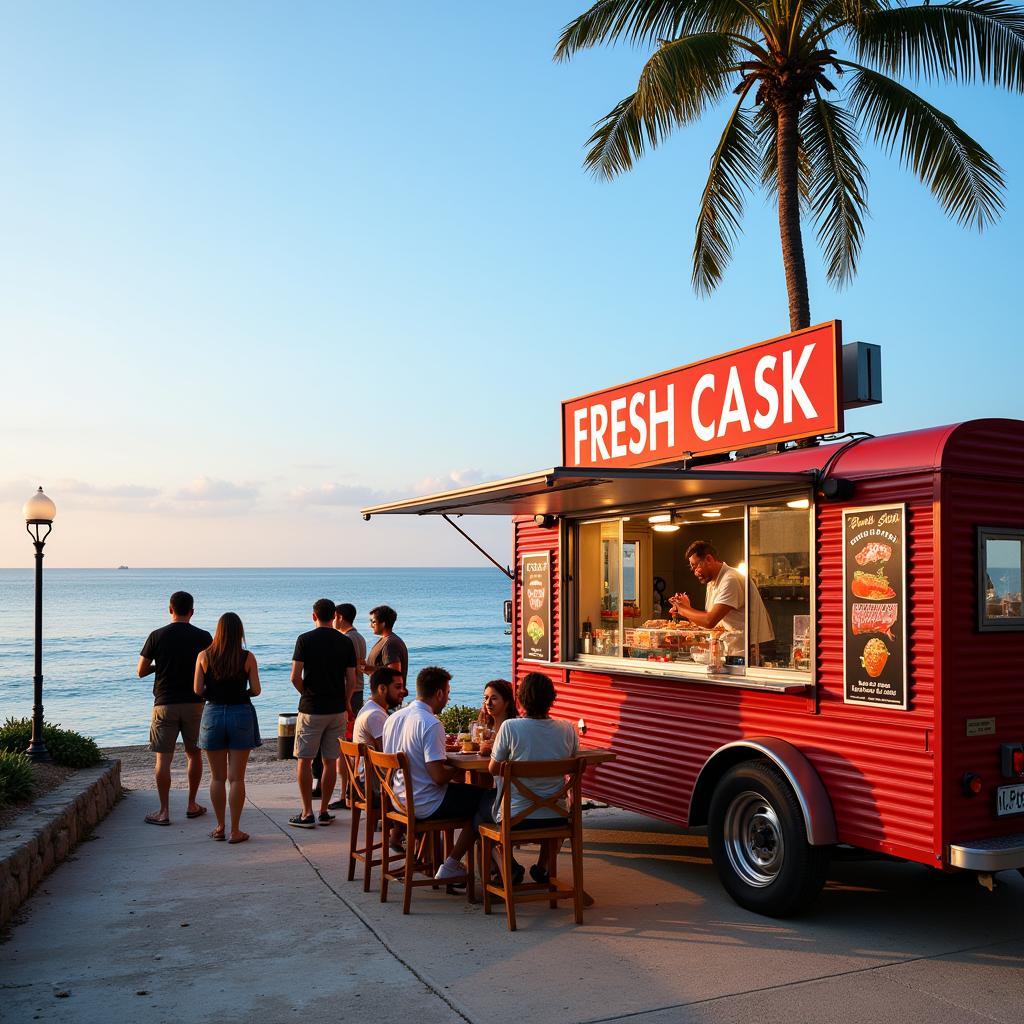 Enjoying Fresh Catch by the Ocean