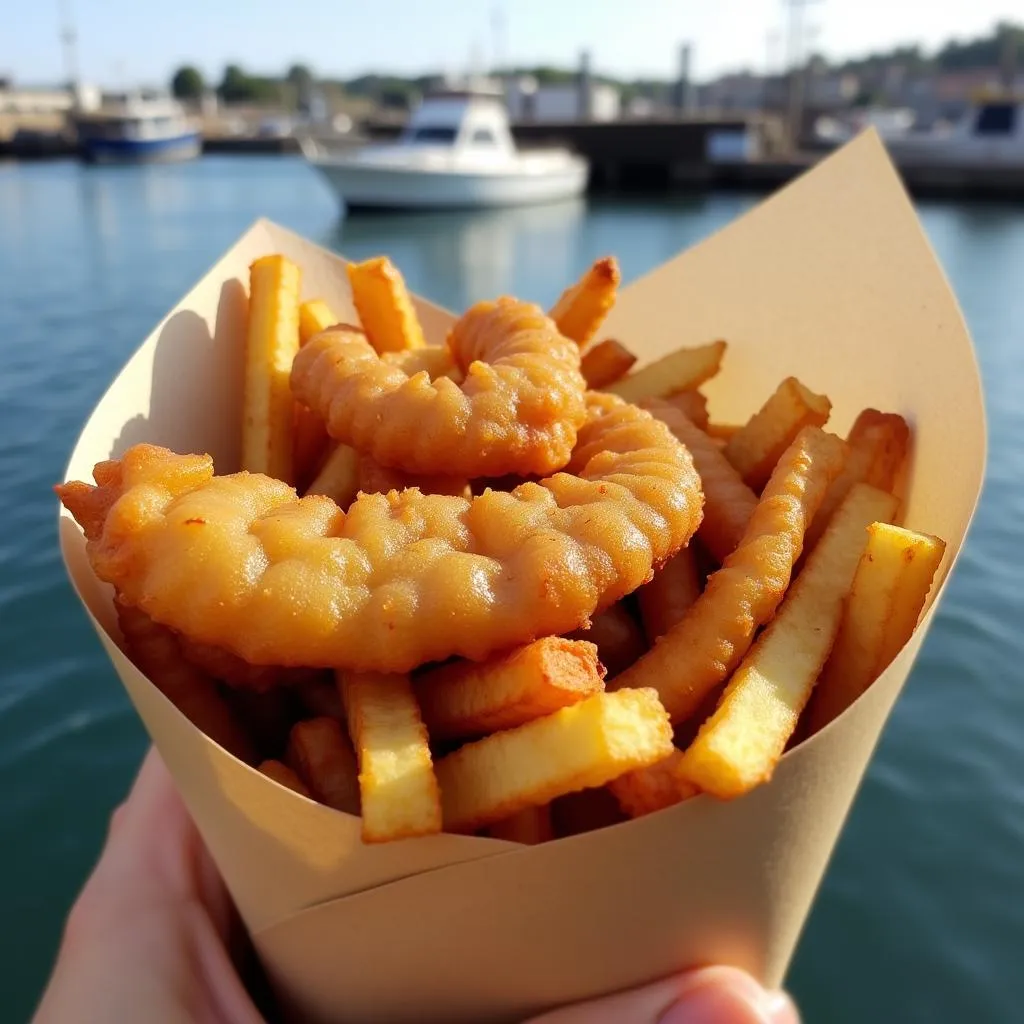 Fresh Fish and Chips served in paper cone