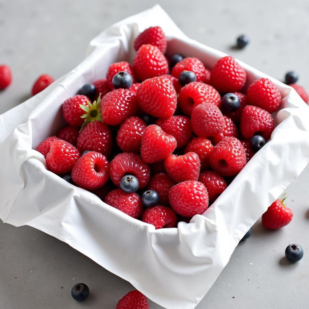 Fresh paper food saver sheets keeping berries fresh in a container