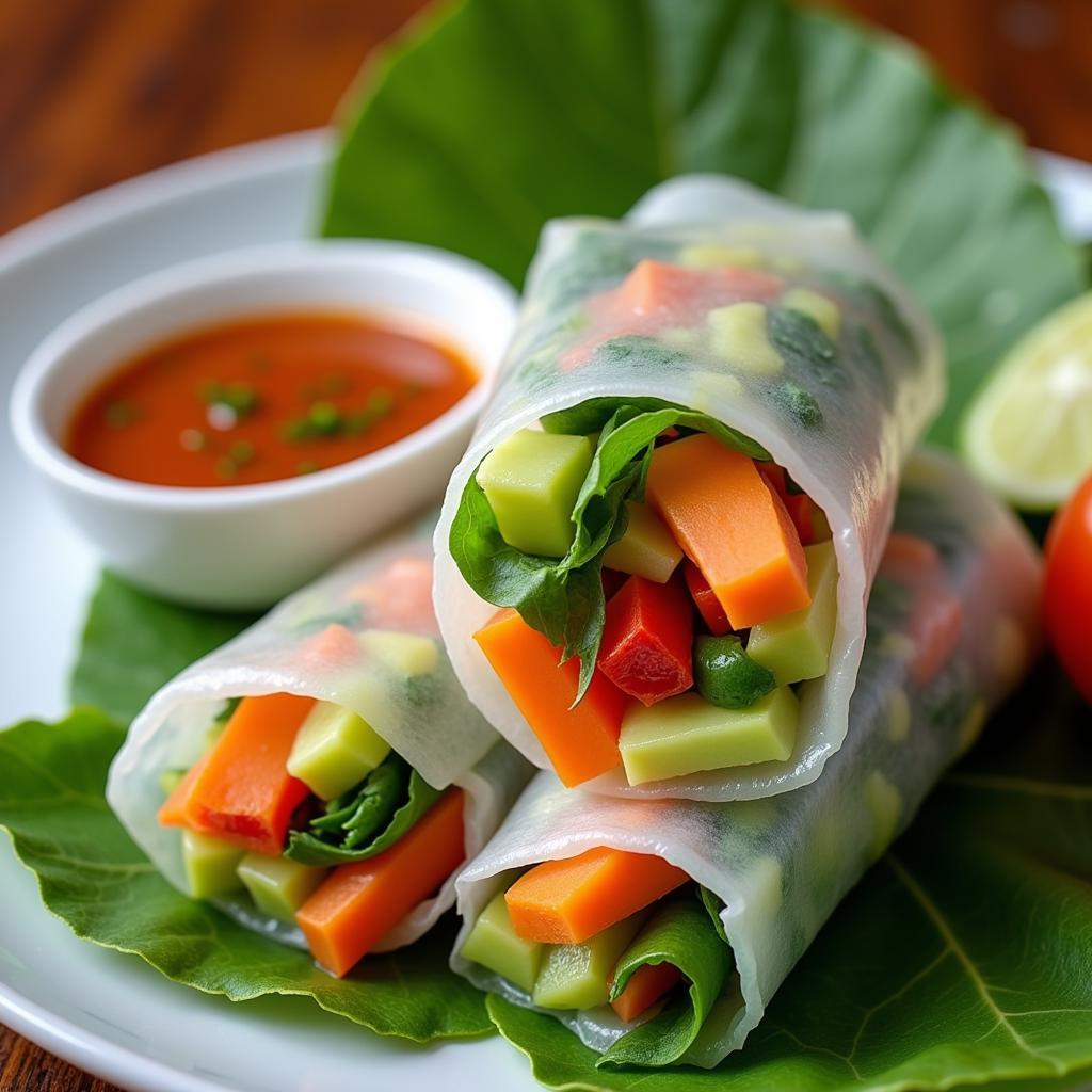 Fresh spring rolls served with a side of dipping sauce