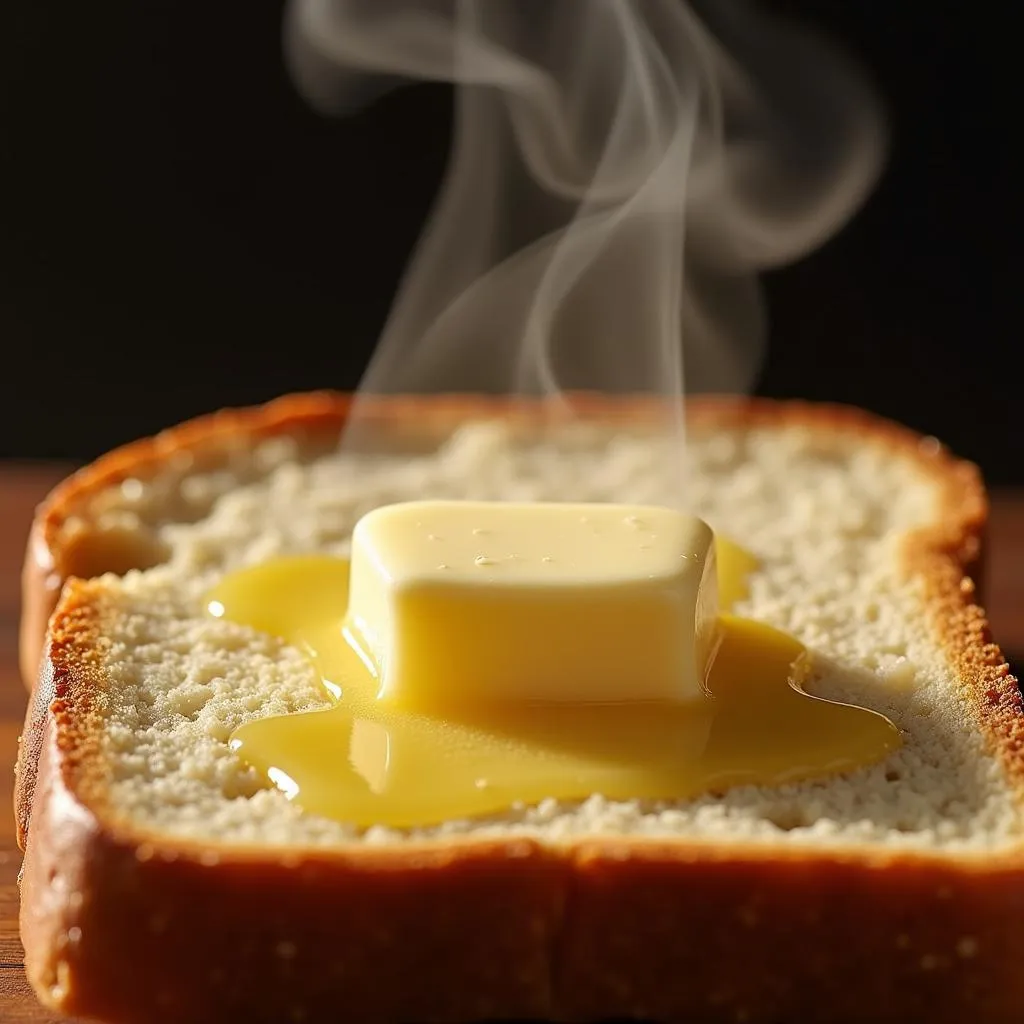 Close-up shot of freshly baked bread with melting butter