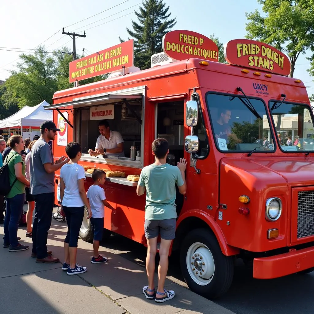 Food truck selling fried dough at a crowded festival