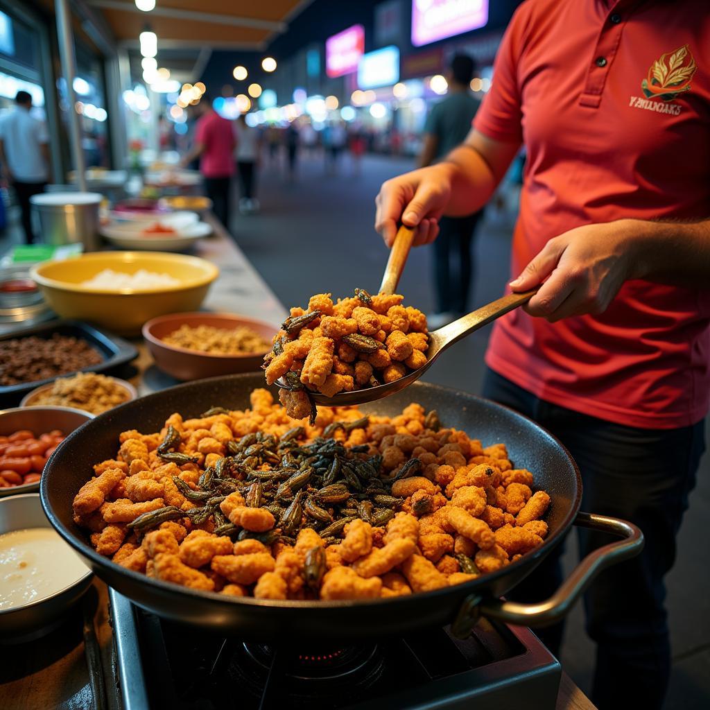 Fried insects, a protein-rich snack, are popular street food in Thailand.