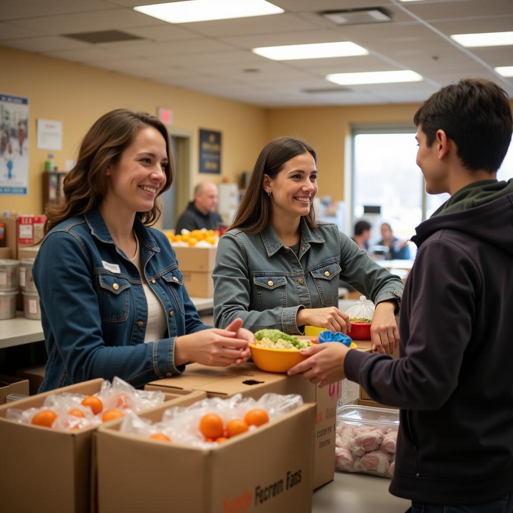 Image of welcoming volunteers and staff at a food bank in Hutchinson KS