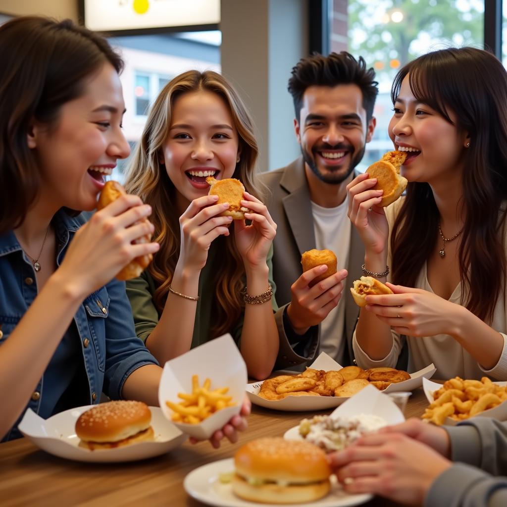 Friends Sharing Fast Food Monday Specials