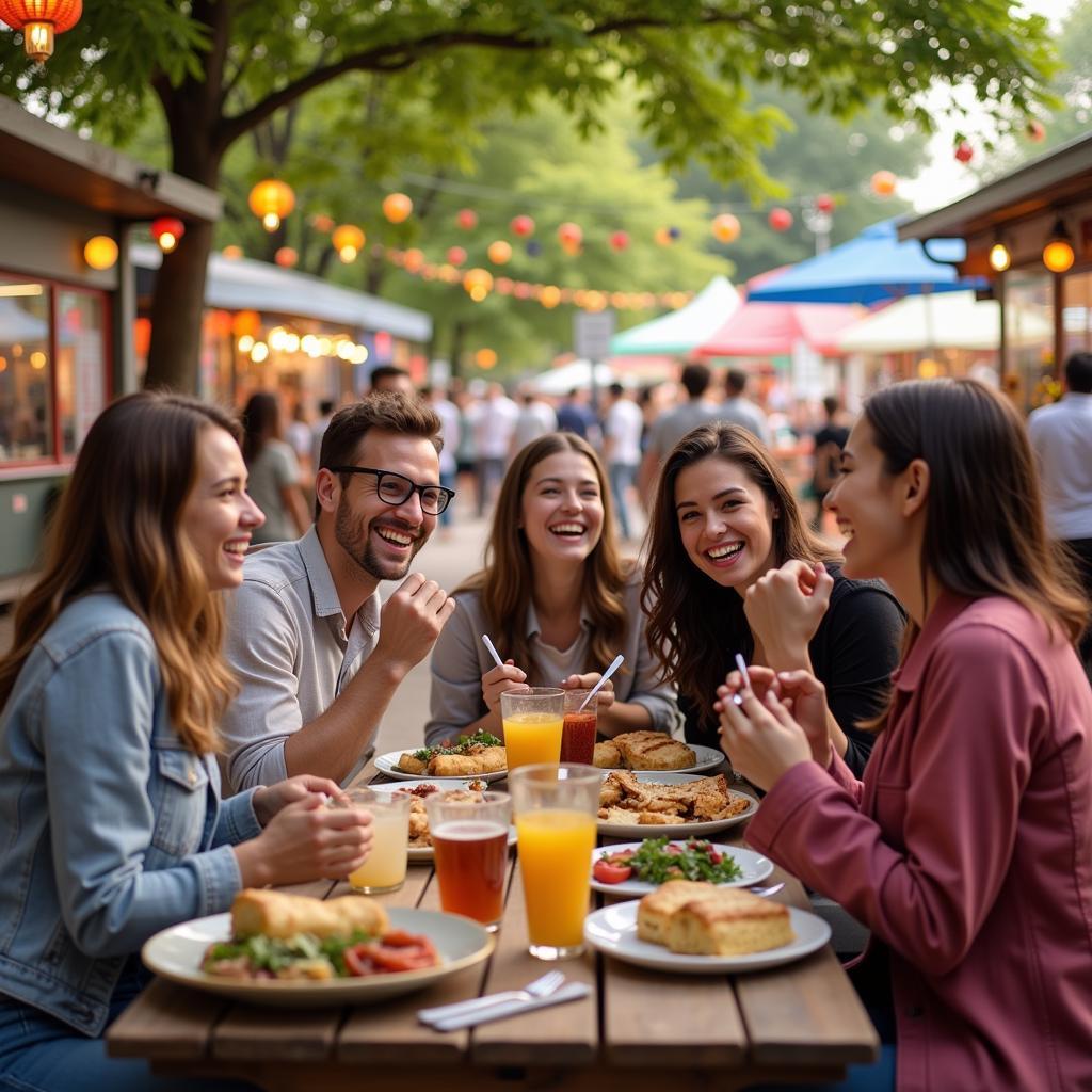 Group of Friends Enjoying the Lively Atmosphere at the Fork'n Good Food Festival