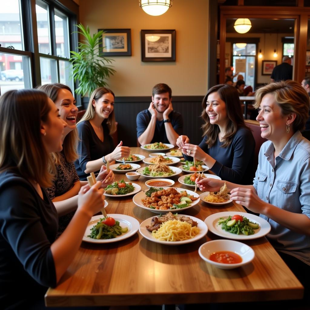 A group of friends enjoy a Thai feast in a restaurant in Sparks.