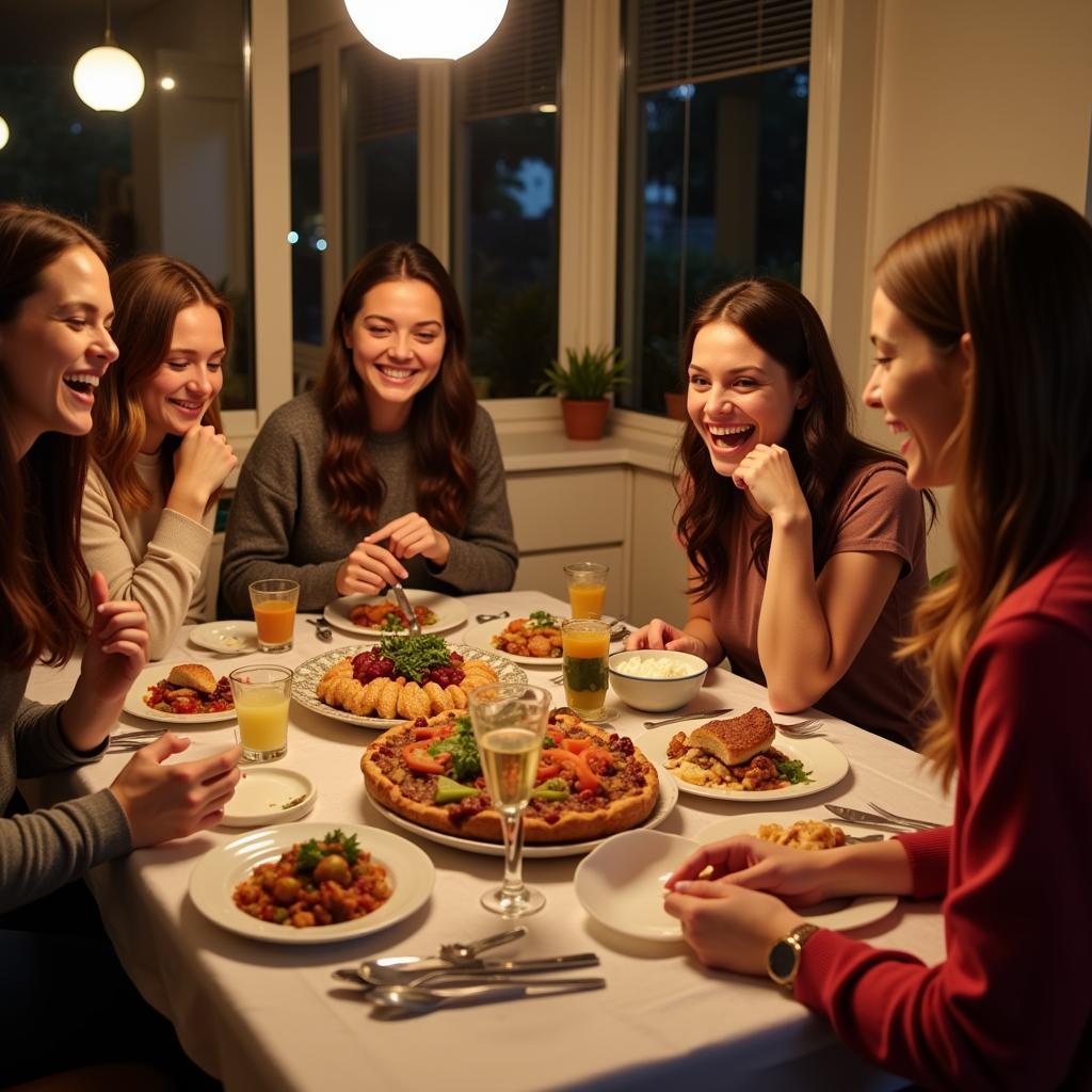 Friends Gathering for Potluck Dinner