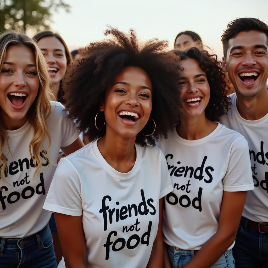 Group of friends wearing friends not food shirts