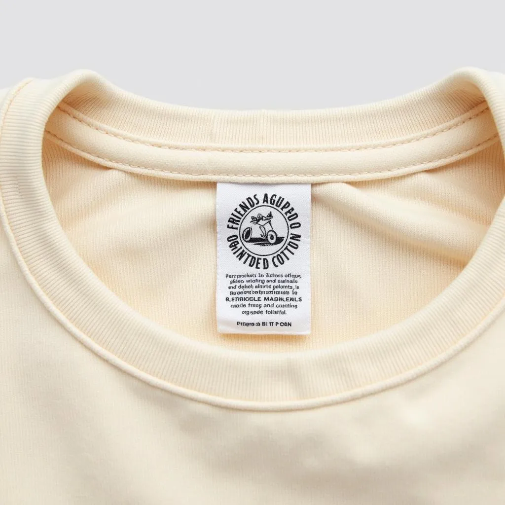 Close-up of the fabric and tag of a friends not food shirt