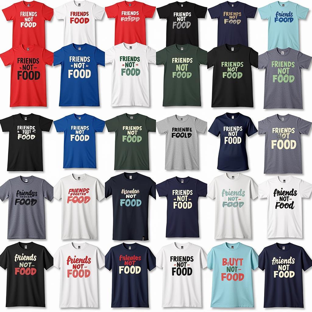 Different styles of friends not food t-shirts