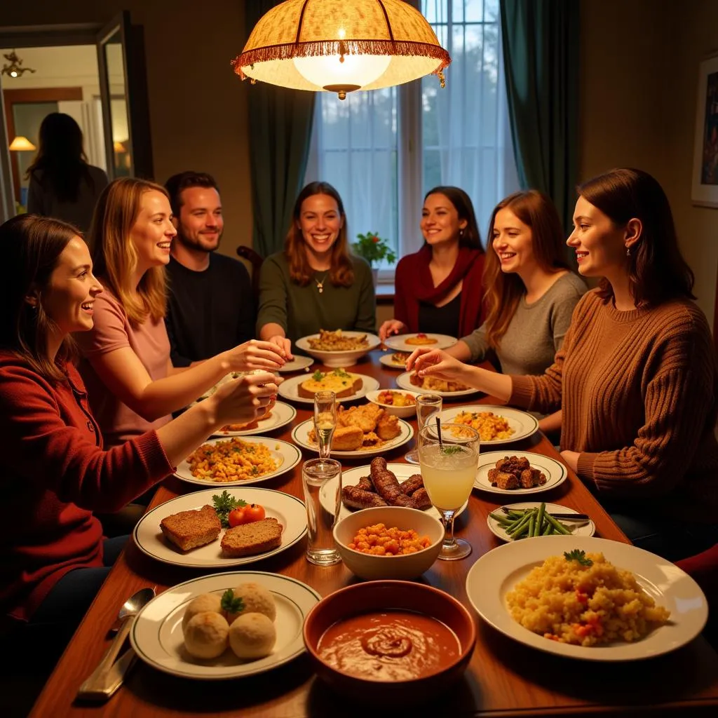 Friends Sharing a Russian Meal