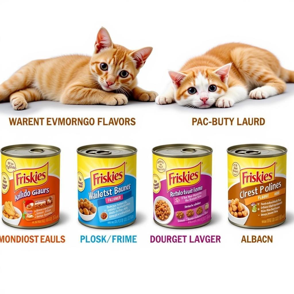 A variety of Friskies canned cat food flavors