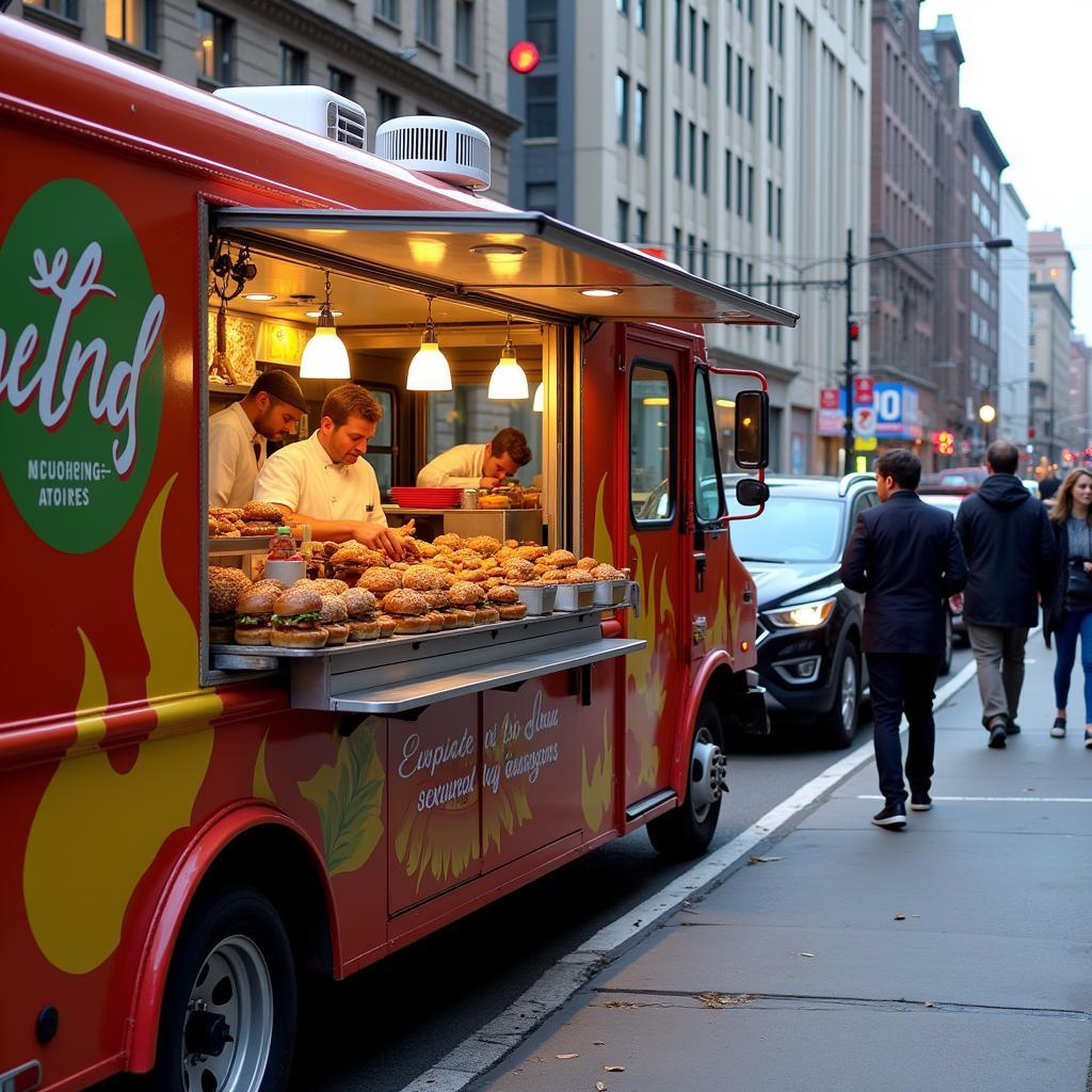 Modern food truck serving gourmet burgers