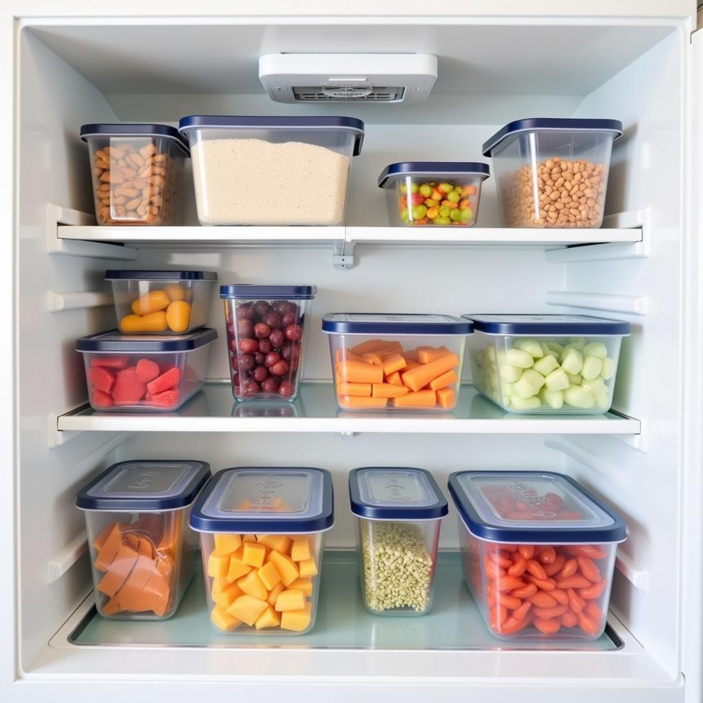 Frozen Food Neatly Organized in Rectangle Containers