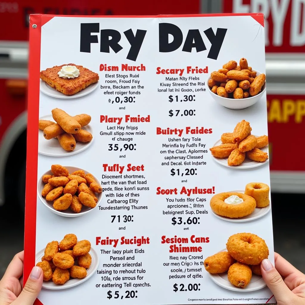 Close-up shot of a tempting food truck menu showcasing popular fry day options