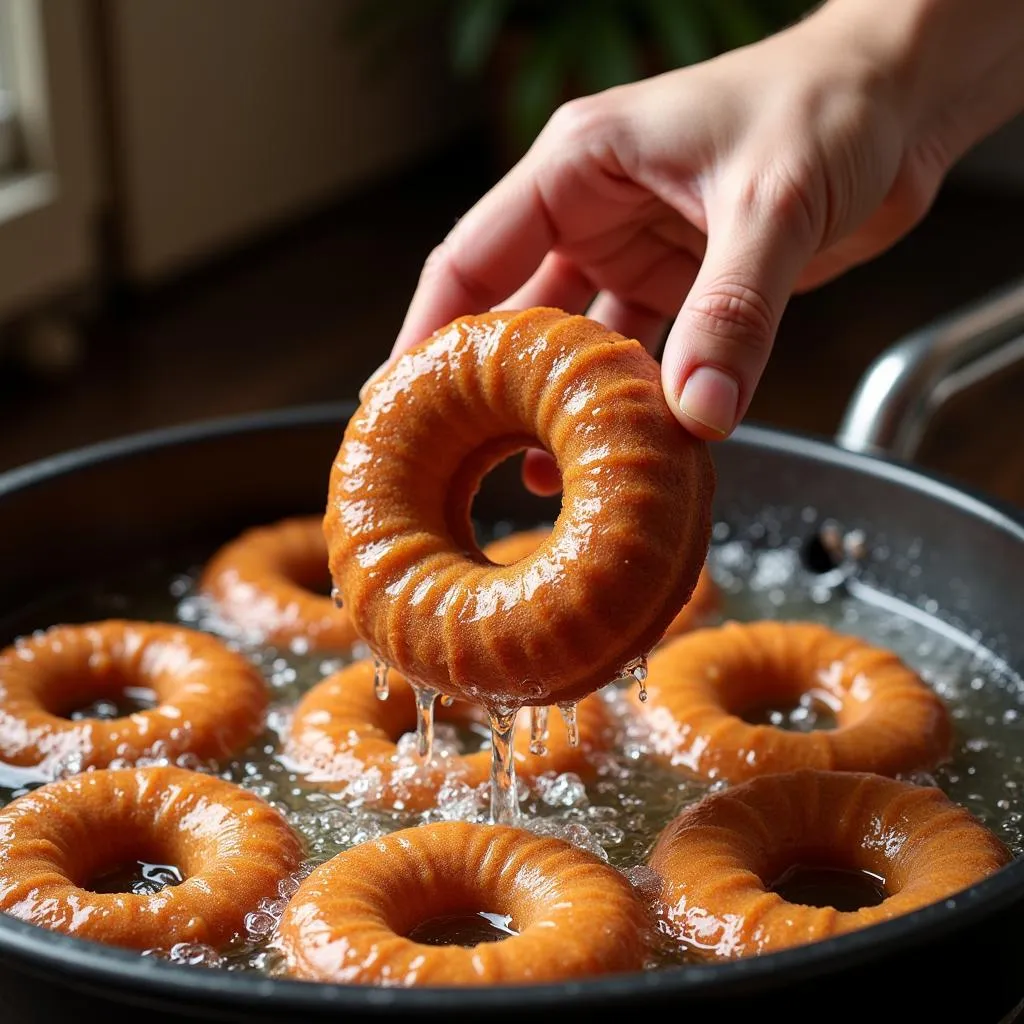 Frying Devil's Food Cake Donuts