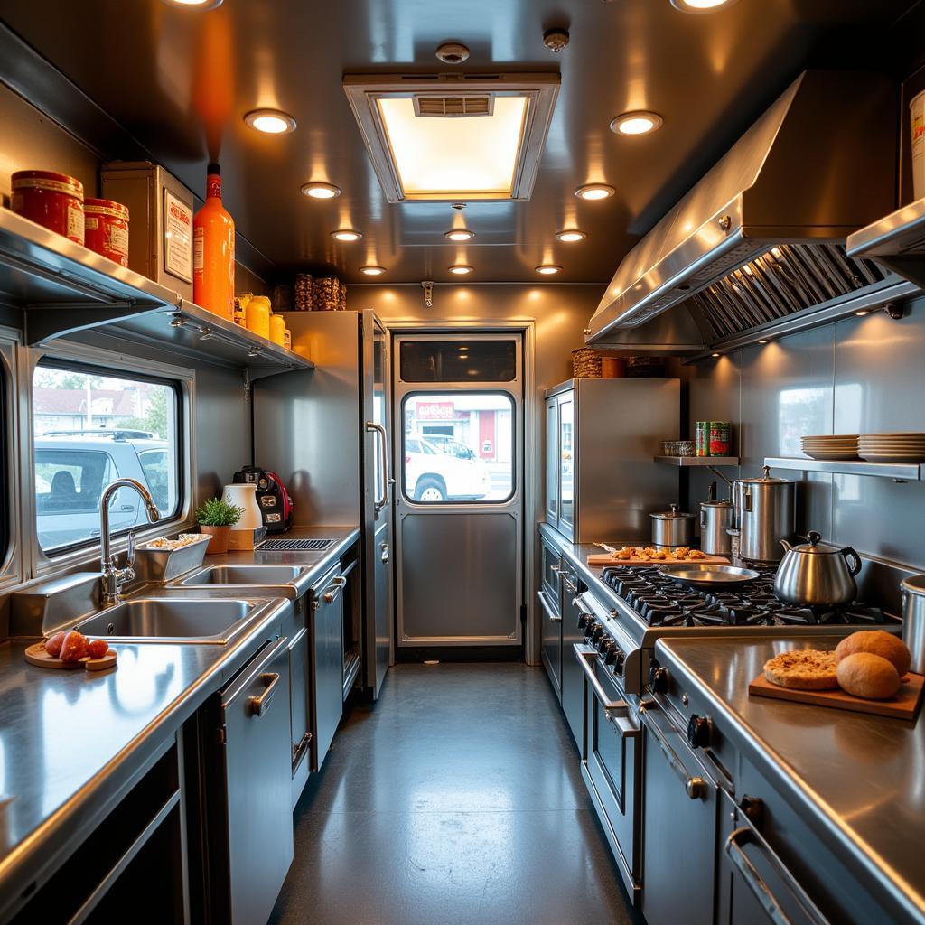 Modern Food Truck Interior with Stainless Steel Appliances