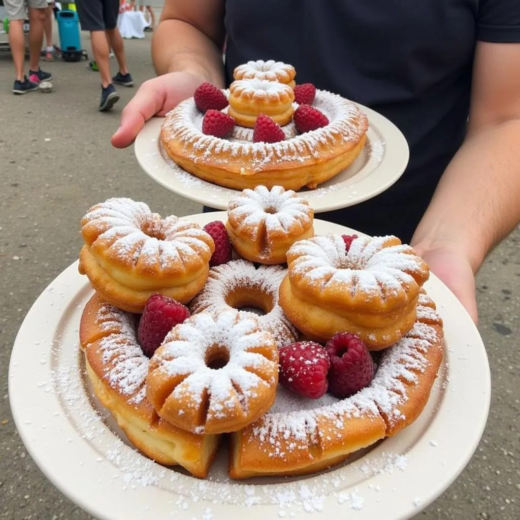 Fluffy Funnel Cakes Drizzled with Powdered Sugar