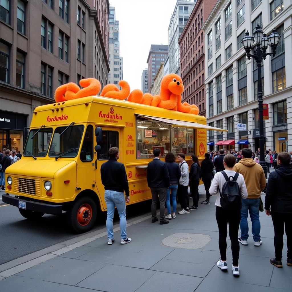 Furdunkin food truck serving customers on a busy city street