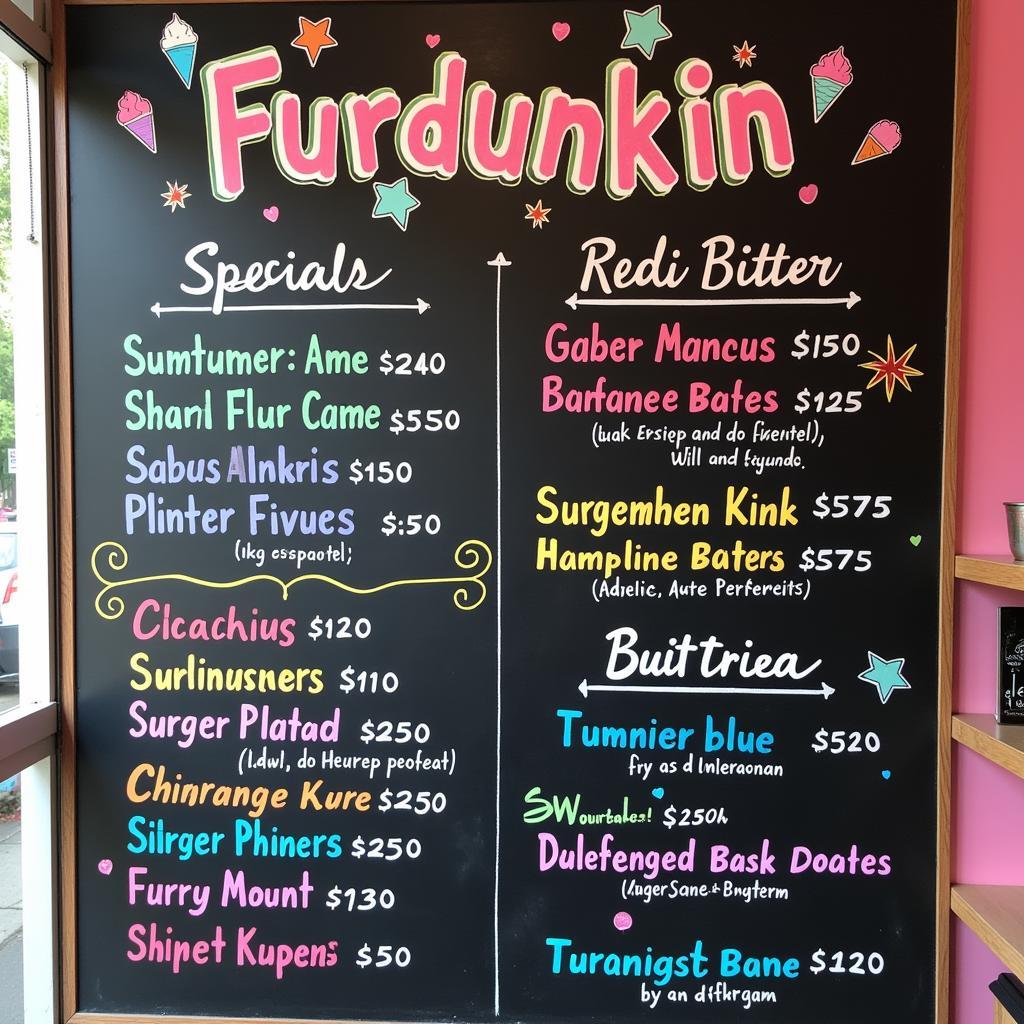 Furdunkin food truck menu on a chalkboard