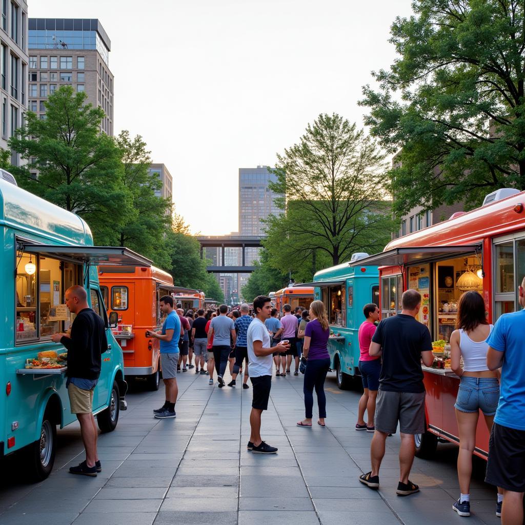 Food trucks lined up at the Gallivan Center.