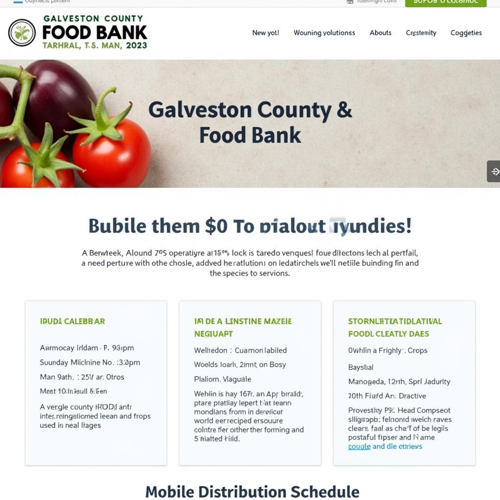 Website homepage of the Galveston County Food Bank