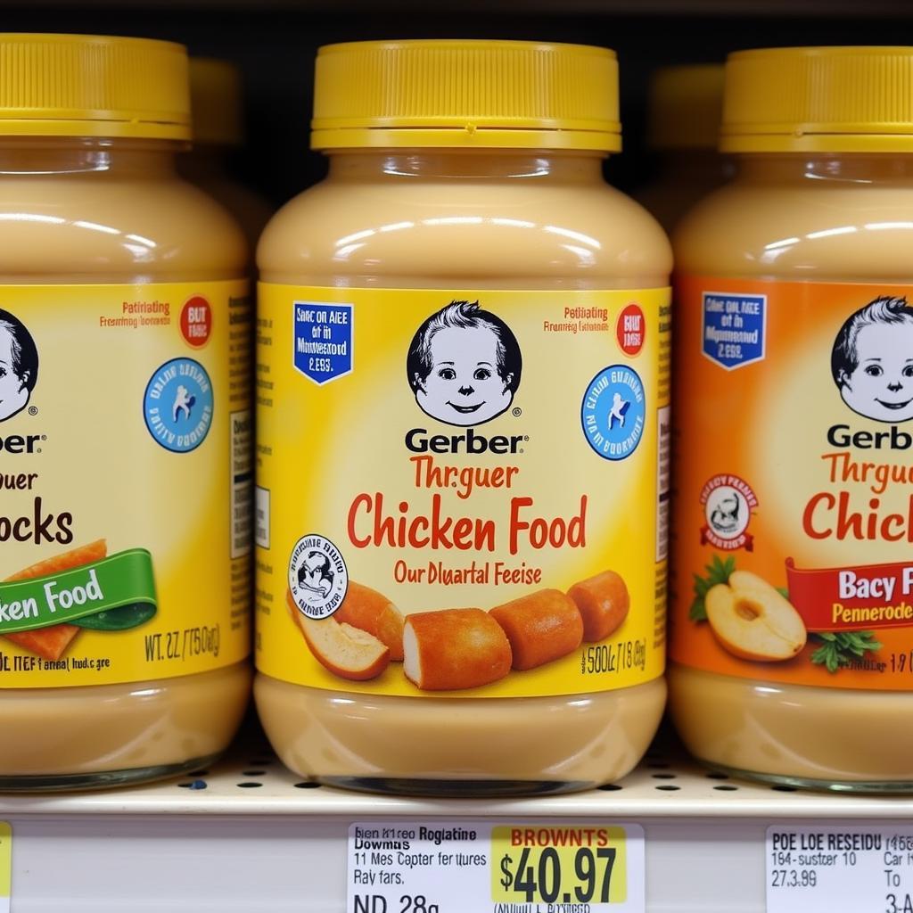 Gerber chicken baby food jars on a shelf