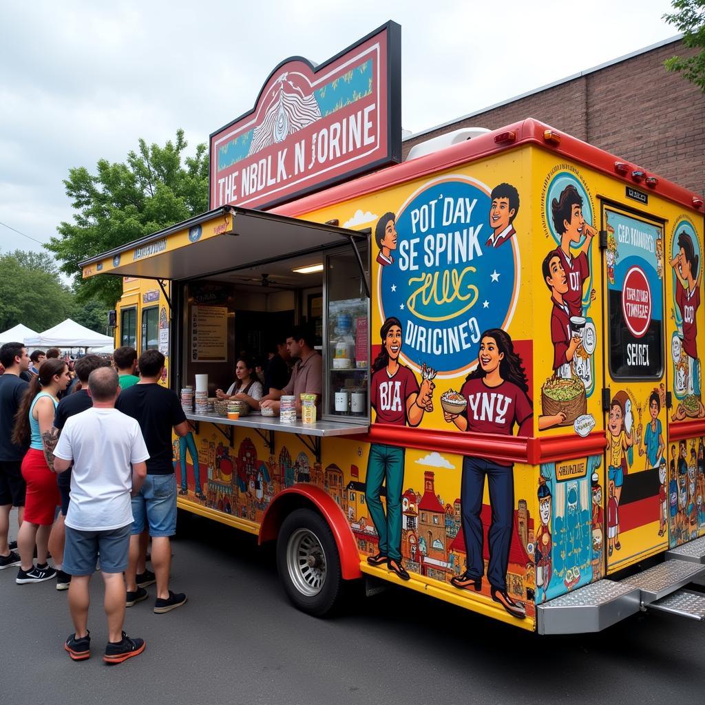 A German Mexican fusion food truck at a bustling street food market