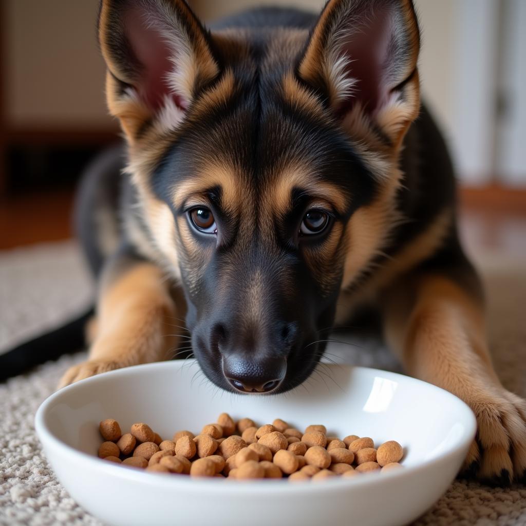 German Shepherd Puppy Eating Kibble