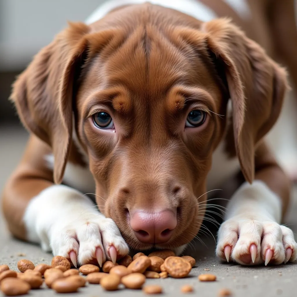 German Shorthaired Pointer puppy eating from a bowl