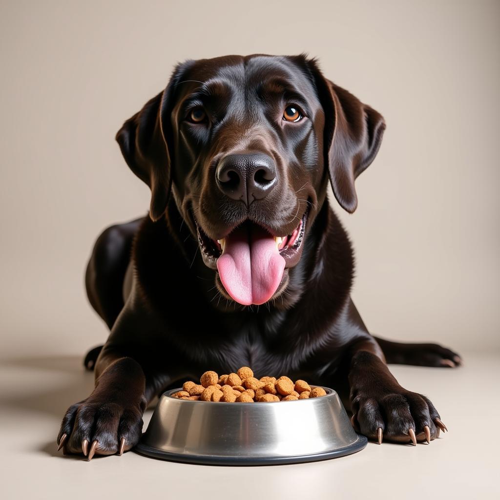 Giant breed dog enjoying its meal from a bowl