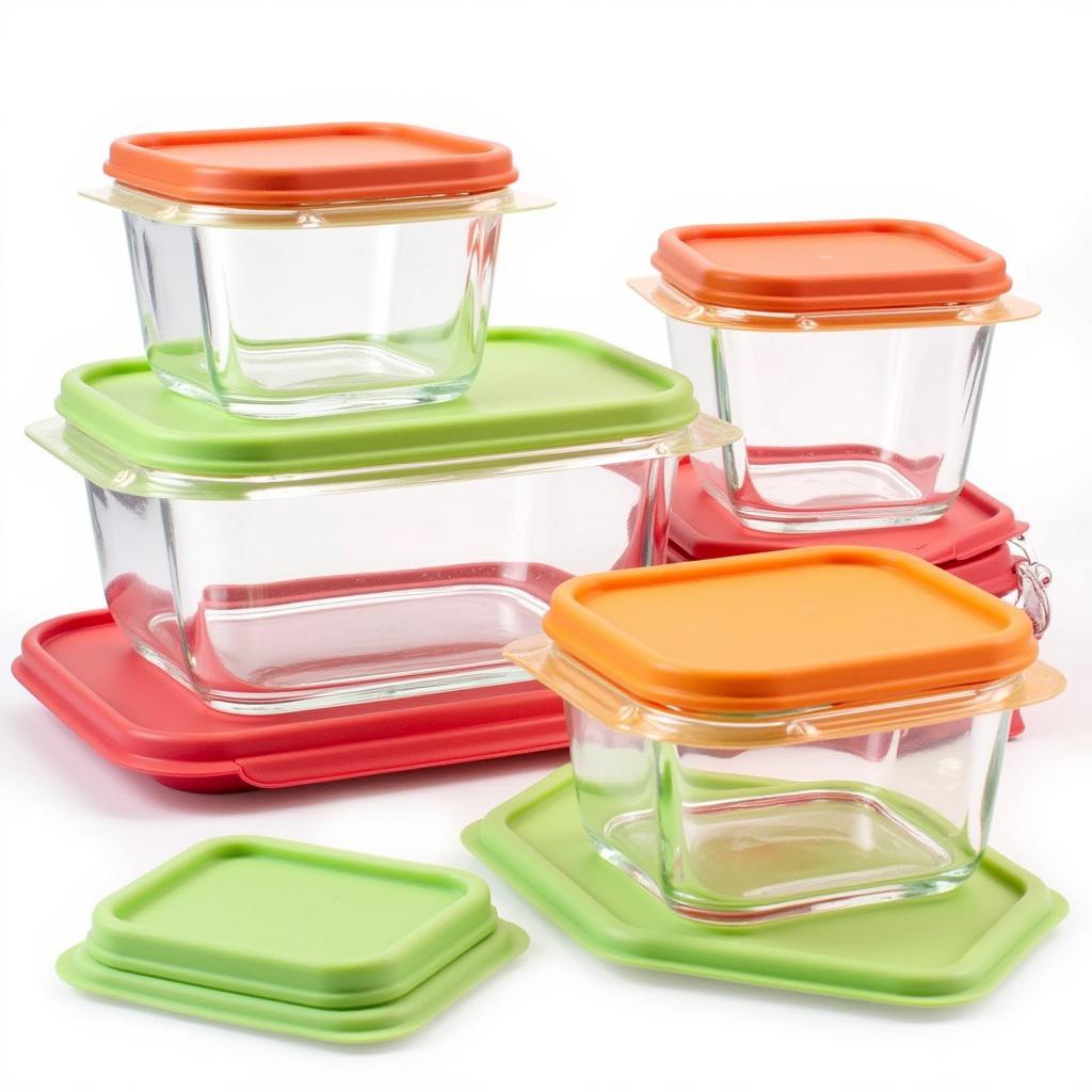 Variety of glass food containers with silicone sleeves