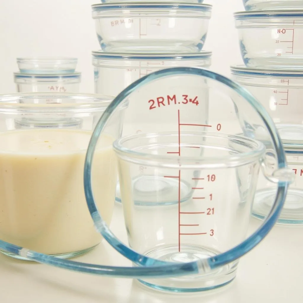 Glass food storage containers with measurement markings on the side.