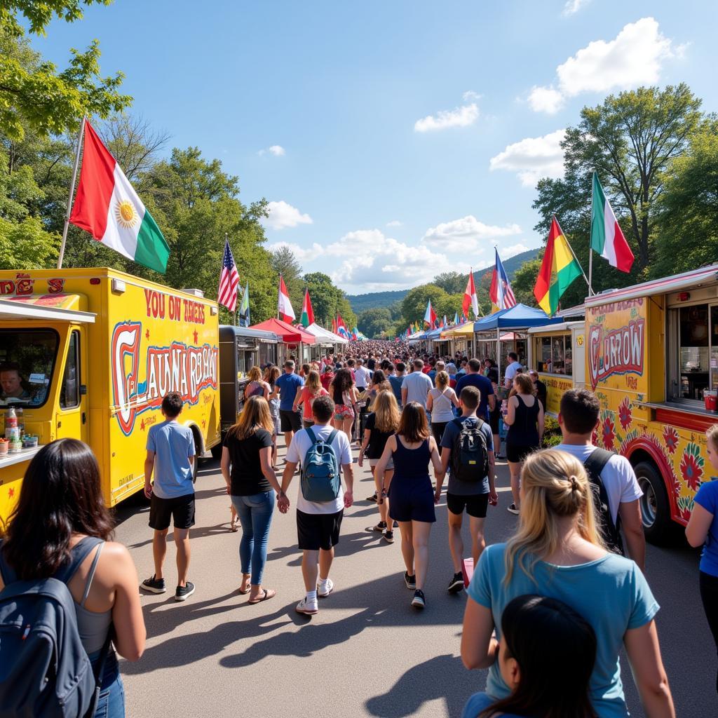 Food truck festival with diverse cuisines.