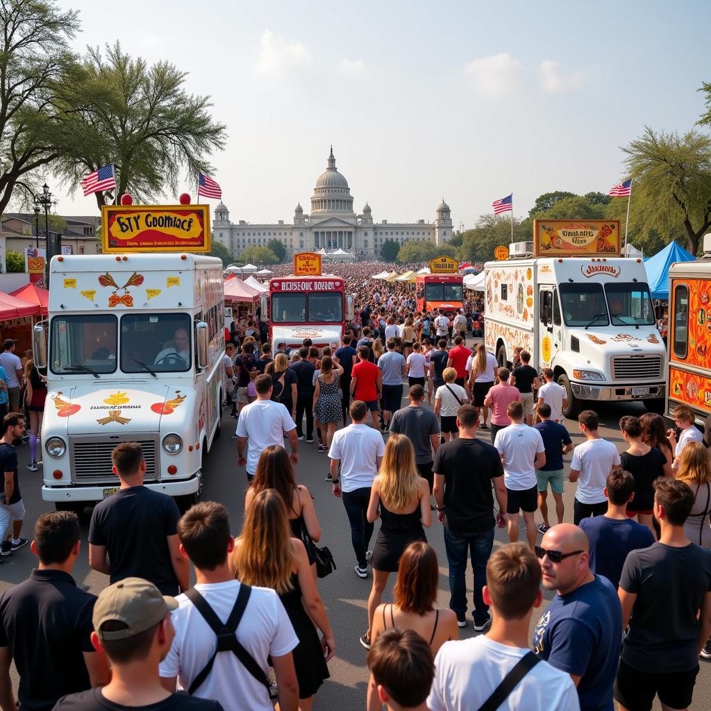 Global Food Truck Festival: A diverse array of food trucks offering unique culinary creations.