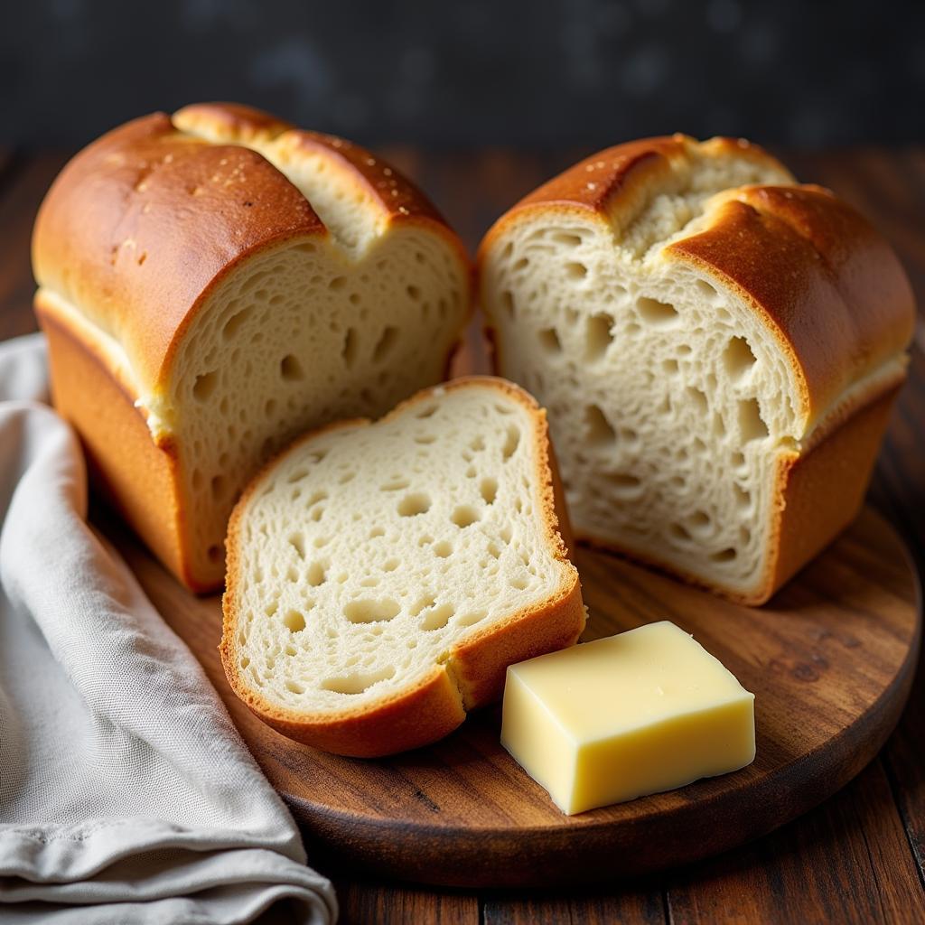 A loaf of golden brown gluten-free Irish soda bread, sliced and ready to serve.